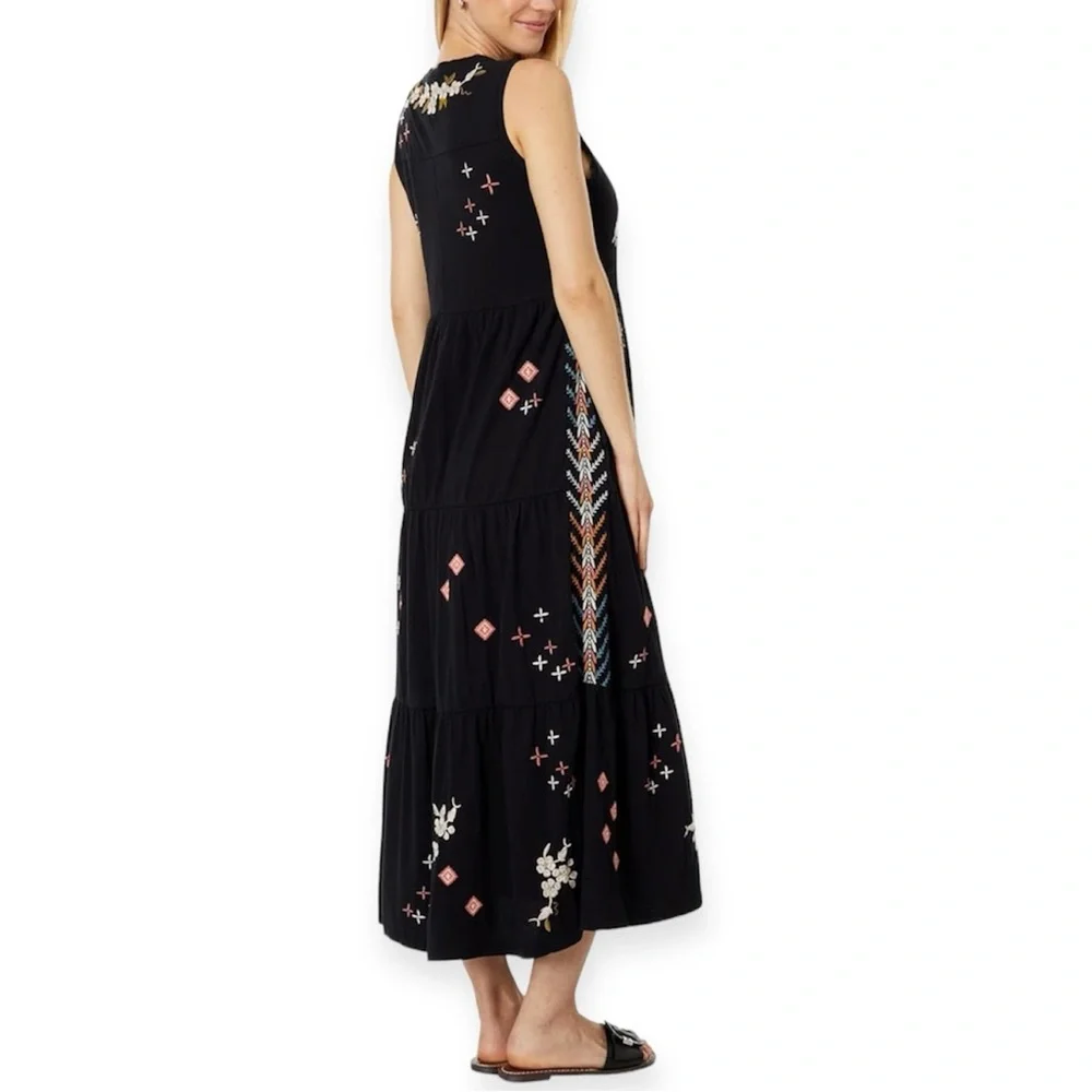 JOHNNY WAS Ceretti Dress Tiered Maxi Tank Dress Black Floral Embroidery NWT - Picture 7 of 10